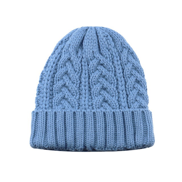 2024 cor azul simples estilo diário inverno quente 100% acrílico gorros de malha personalizados com alta qualidade